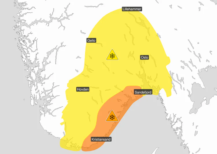 Snø Rellingen Oppdatert farevarsel om ekstreme mengder snø: Kan komme opp mot én ...